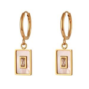 White Shell‎ Vintage Acrylic Pendant Earrings 18K Gold Plated Stainless S…